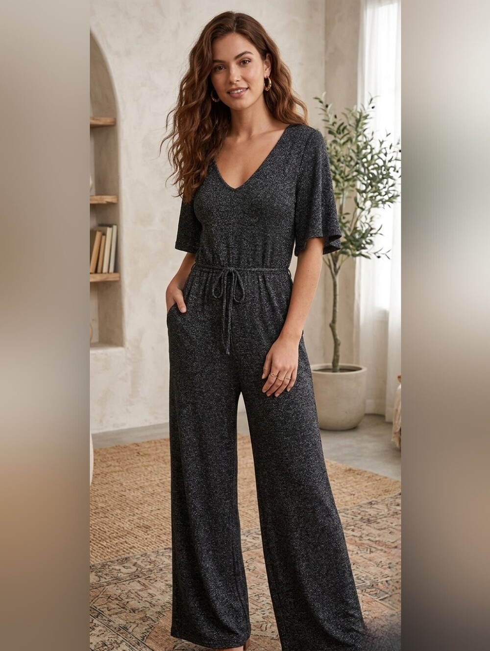 236. NWOT - Tribal Wide Leg, Bell Sleeve Romper - Size Small